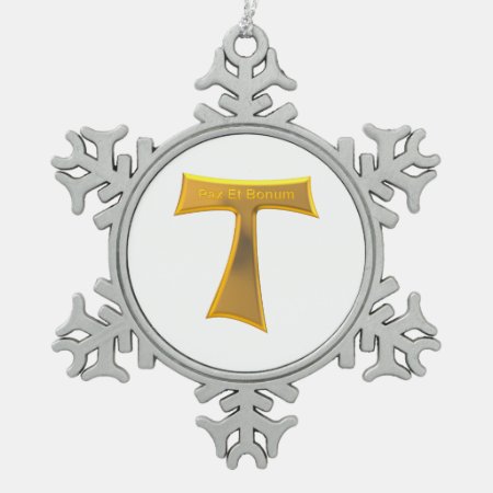 Franciscan Tau Cross Pax Et Bonum Gold Metallic Snowflake Pewter Chris