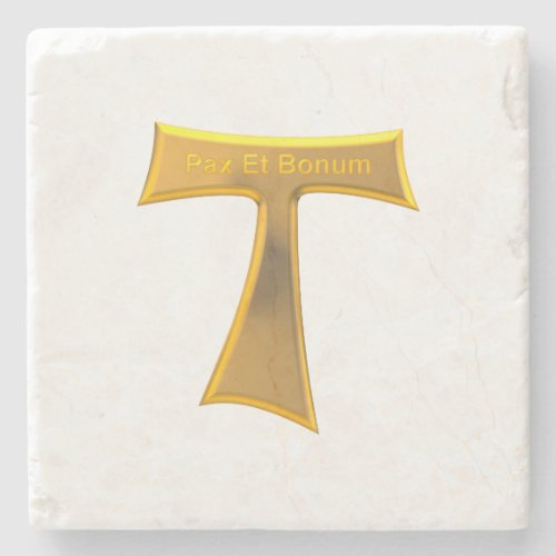 Franciscan Tau Cross Pax Et Bonum Gold Metallic Stone Coaster