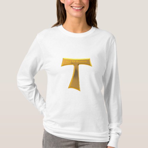 Franciscan Tau Cross Pax Et Bonum Gold Metallic T_Shirt