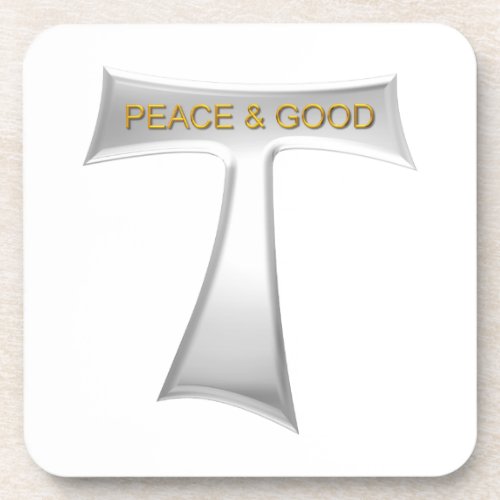 Franciscan Tau Cross Peace and Good Silver  Gold Beverage Coaster