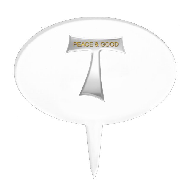 Franciscan Tau Cross Peace and Good Silver & Gold Cake Topper (Front)
