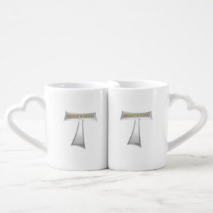 Franciscan Tau Cross Peace and Good Silver & Gold Coffee Mug Set