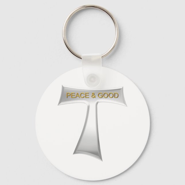 Franciscan Tau Cross Peace and Good Silver & Gold Keychain (Front)