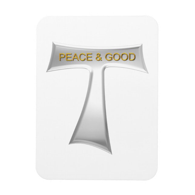 Franciscan Tau Cross Peace and Good Silver & Gold Magnet (Vertical)