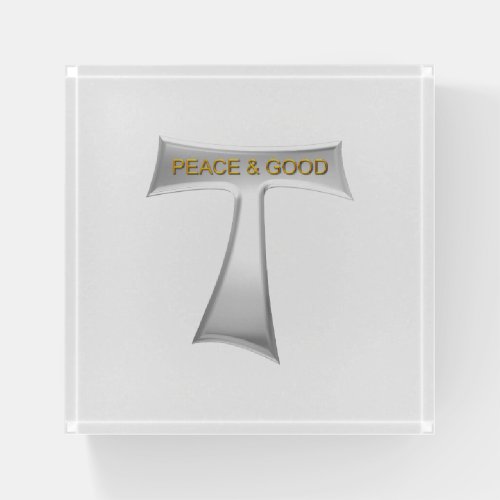 Franciscan Tau Cross Peace and Good Silver  Gold Paperweight