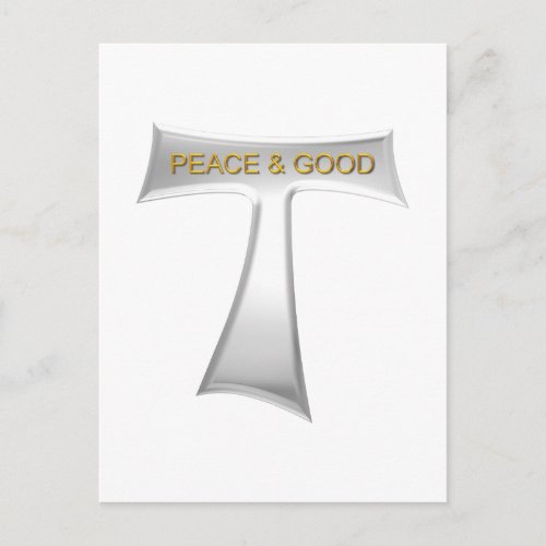 Franciscan Tau Cross Peace and Good Silver  Gold Postcard