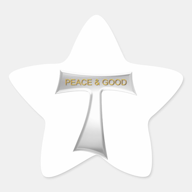 Franciscan Tau Cross Peace and Good Silver & Gold Star Sticker (Front)