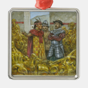 Francisco Pizarro next to Inca Emperor Atahualpa Metal Ornament