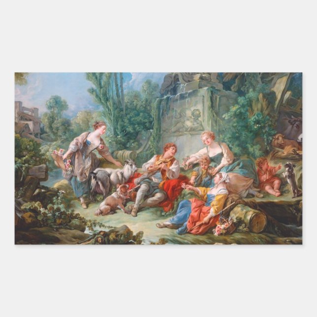 francois boucher shepherd's idyll rococo scenery rectangular sticker (Front)