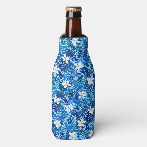 Frangipani and blue palm leaf bottle cooler