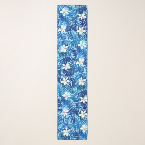 Frangipani and blue palm leaf scarf