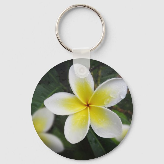 Frangipani And Raindrops Keyring (Front)