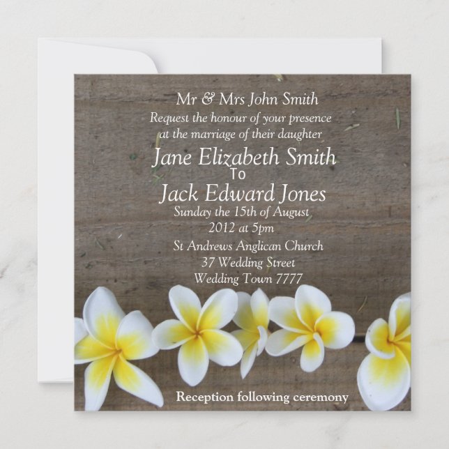 Frangipani Beach Wedding Custom Invitations (Front)