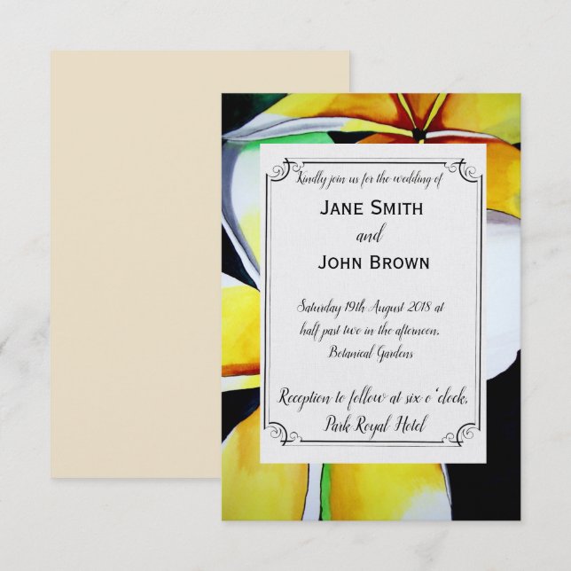 Frangipani beach wedding watercolour art tropical invitation (Front/Back)