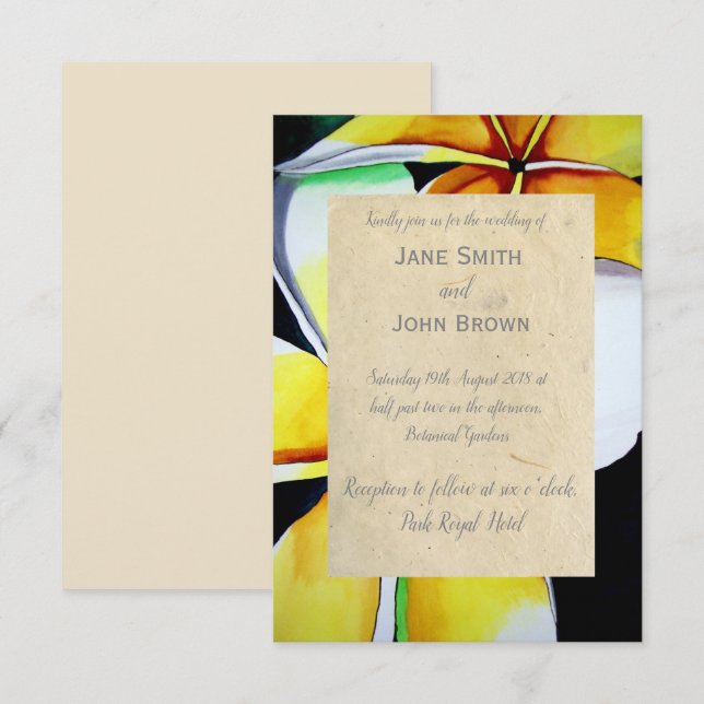 Frangipani beach wedding watercolour art tropical invitation (Front/Back)