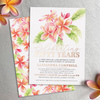 Frangipani celebrating fifty years birthday party foil invitation