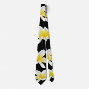 Frangipani, Flowers, Black Yellow Tie