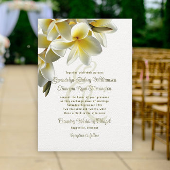 Frangipani Flowers White Wedding Invitation by sandpiperWedding at Zazzle