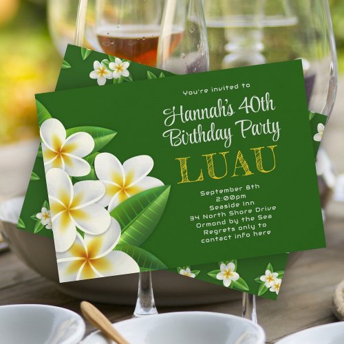 Frangipani Hawaiian Luau Party Green Invitations