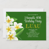 Frangipani Hawaiian Luau Party Green Invitations (Front)