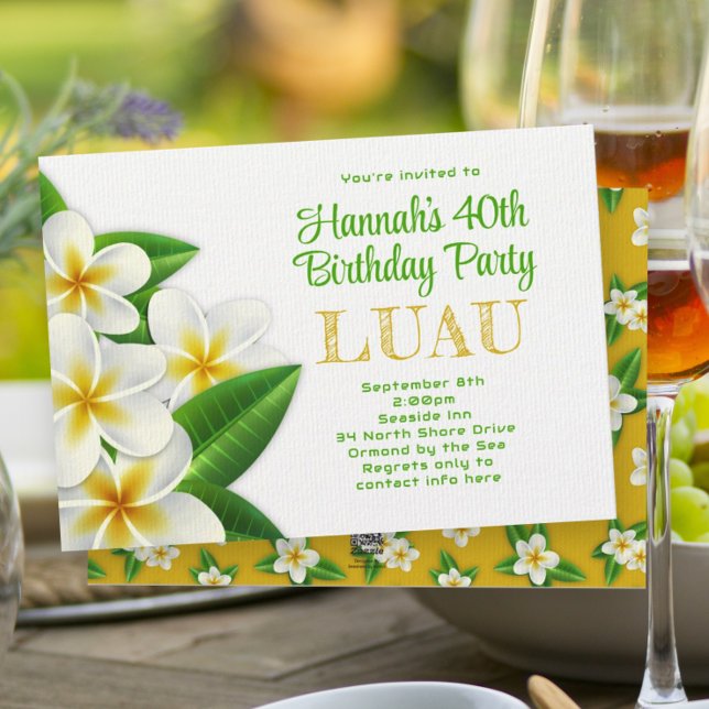 Frangipani Hawaiian Luau Party Invitation