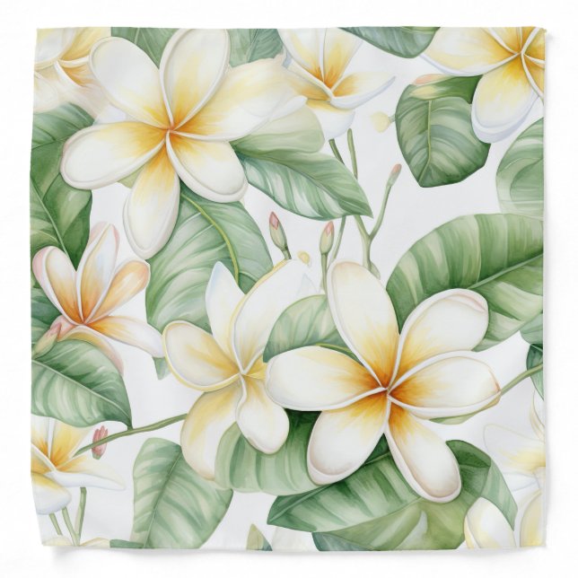 Frangipani Large Print White Flowers Pattern  Bandana (Front)