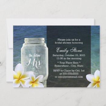 Frangipani & Mason Jar Beach Theme Bridal Shower Invitation by myinvitation at Zazzle