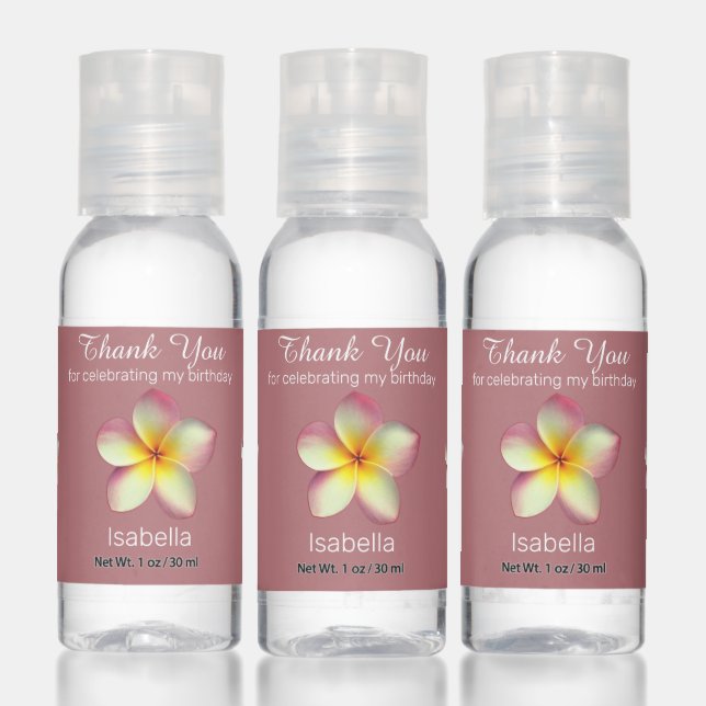Frangipani on Rose Gold Thank You Birthday Hand Sanitizer (Set)