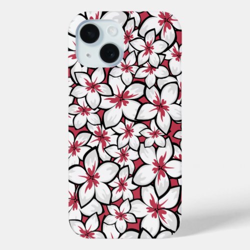 Frangipani Pattern Fuchsia Pink and White iPhone 15 Case