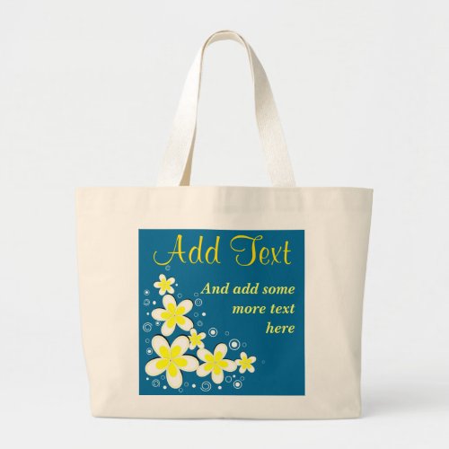 Frangipani Plumeria Floral Blue Large Tote Bags