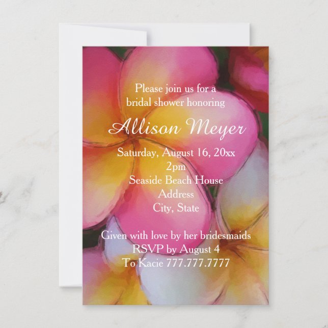 Frangipani Plumeria Flowers Bridal Shower Invitation (Front)