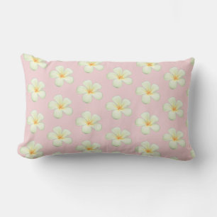  Frangipani Plumeria Flowers on Light Pink Lumbar Pillow