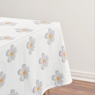 Frangipani Plumeria Flowers on White Tablecloth