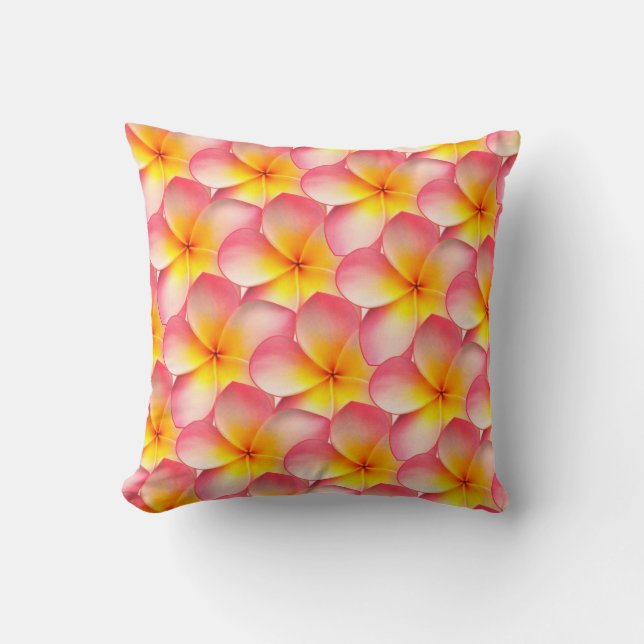 Frangipani Plumeria Flowers Throw Pillow (Front)
