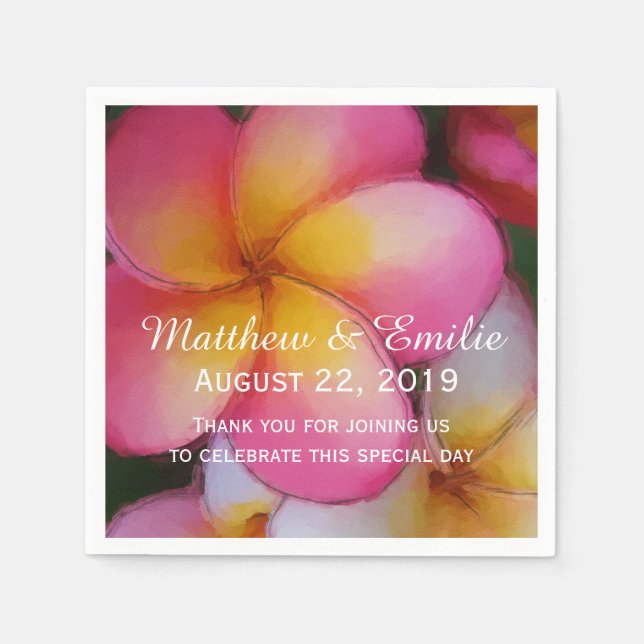 Frangipani Plumeria Flowers Wedding Paper Napkins (Front)