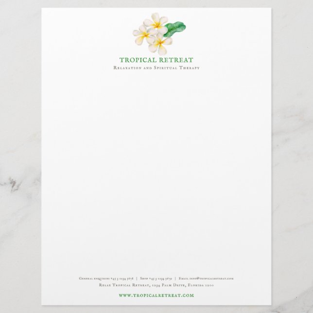 Frangipani Plumeria health wellbeing business Letterhead (Front)