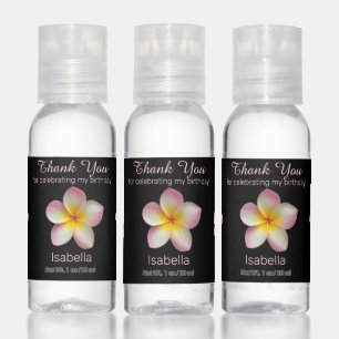 Frangipani Plumeria on Black Thank You Birthday Hand Sanitizer
