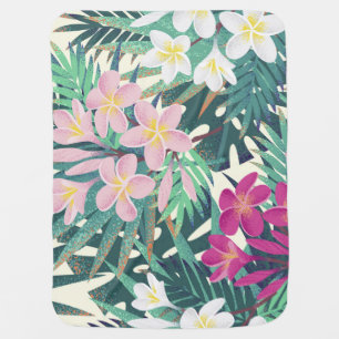 Frangipani Tropical: Pink-White Vintage. Baby Blanket