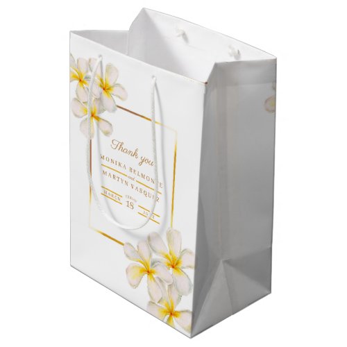 Frangipani white gold tropical flower art wedding medium gift bag