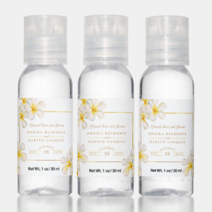 Frangipani white gold tropical wedding favor  hand sanitizer
