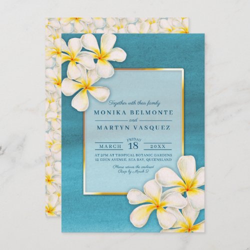 Frangipani white tropical flower art wedding invitation