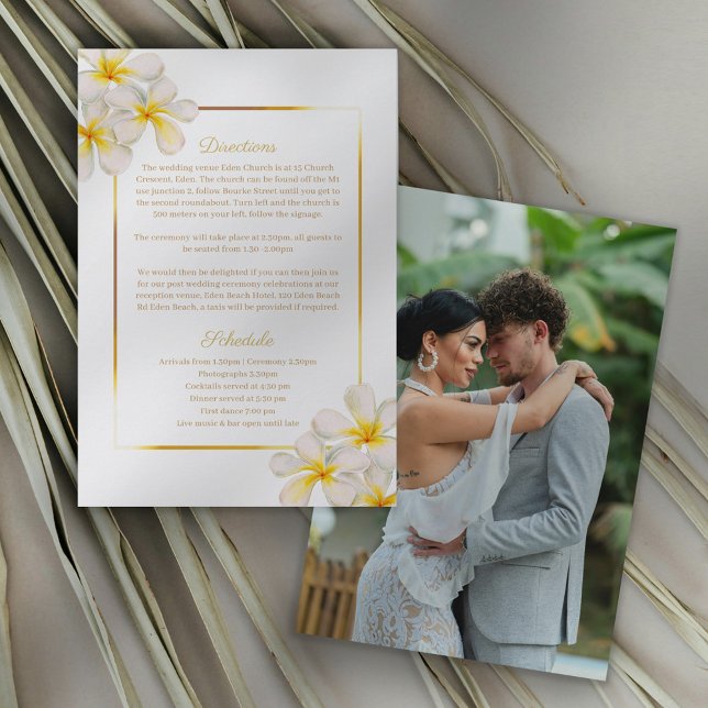 Frangipani yellow white wedding details enclosure card (Creator Uploaded)