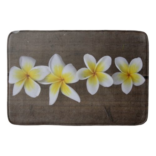 Frangipanis Plumeria on Rustic Wood Bath Mat