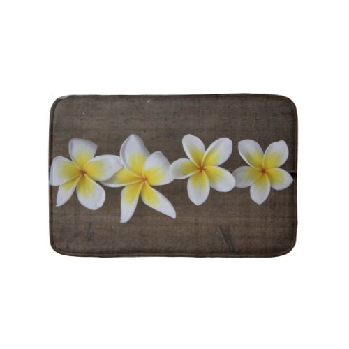 Frangipanis Plumeria on Rustic Wood Bath Mat