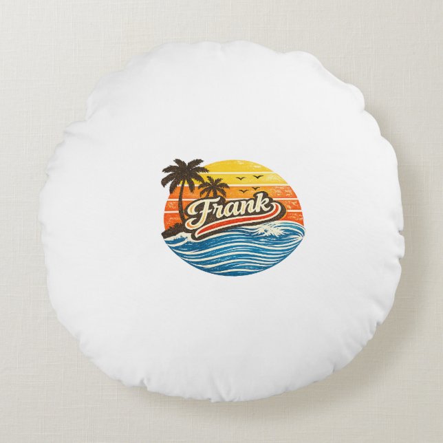 Frank Retro Sunset Name Design Round Pillow (Front)