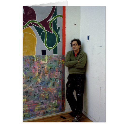 Frank Stella beside one of his works Cards (Front)