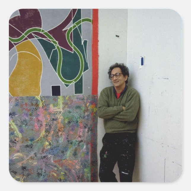 Frank Stella  beside one of his works Square Sticker (Front)