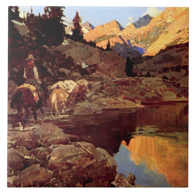 Frank Tenney Johnson Western Art "Mountain Lake" Tile (Front)