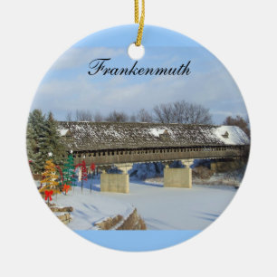 Frankenmuth Wooden Covered Bridge Michigan 2 Sided Ceramic Ornament