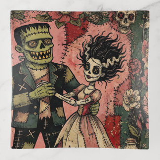 Frankenstein and Bride Gothic Love Dark Romance Trinket Tray